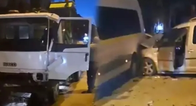 Freni patlayan kamyonet 10 araca çarptı