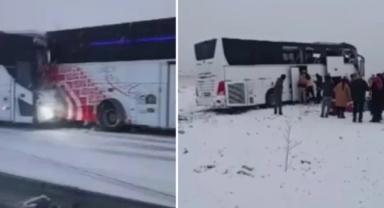 Kars'ta kontrolden çıkan araçlar birbirine böyle girdi