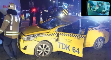 Pendik'te kontrolden çıkan taksi takla attı
