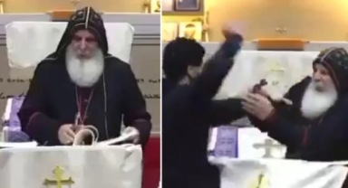 Elindeki bıçağı vaaz veren piskoposa sapladı 