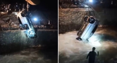 Kontrolden çıkan otomobil dereye uçtu