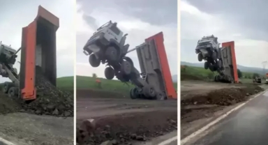 Damperli kamyon böyle şaha kalktı
