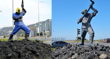 Madenci heykelinin boyaları tepki sonrası kazındı