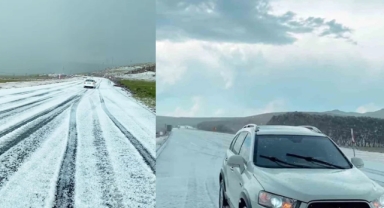 Karayolu beyaza büründü