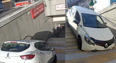 Otomobil metro istasyonuna düştü 