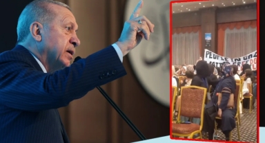 Erdoğan'ın konuşması sırasında Gazze'ye destek eylemi