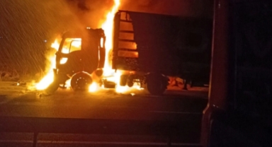 Mardin'de Seyir Halindeki Tır Alev Aldı 