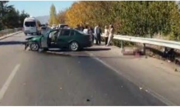 Trafikte domuza çarptılar