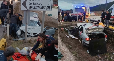 Kanala düşen otomobil duvara çarptı