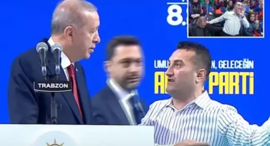 Sahneye çıkıp Erdoğan'ın yanına geldi