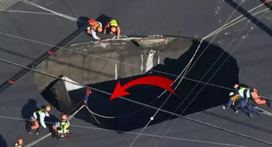 Yol delindi sürücü içine düştü