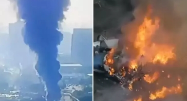 Uçak trafikteki araçların üzerine düştü