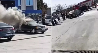 Muayene istasyonu önünde arabasını ateşe verdi 
