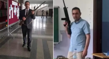 Müdür yardımcısı elinde tüfekle sınıfa girdi