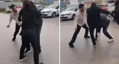 Polis memurunu eşinin gözü önünde böyle dövdüler