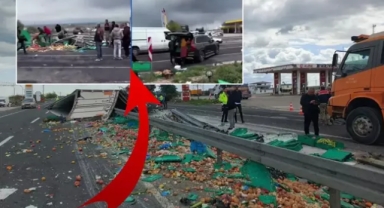 Sürücü öldü insanlar meyveleri araçlarına doldurdu