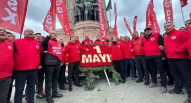 Taksim anıtına çelenk bırakan DİSK'in bir çağrısı var 