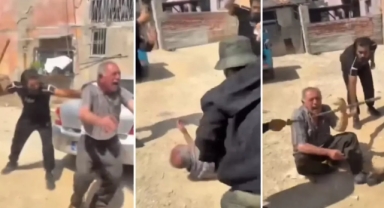 Yaşlı adamı acımasızca dövdüler