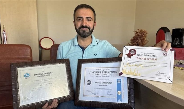 Elazığlı Mehmet Ekinoğlu, 45 yaşında 3 fakülte diplomasıyla örnek oldu