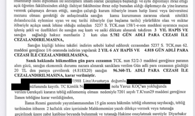 Diyarbakır 7. Ağır Ceza Mahkemesi, Sahte Diplomayla 12 Yıl İmamlık Yapan Yavuz Koç’u Resmî Gazete İlanıyla Arıyor